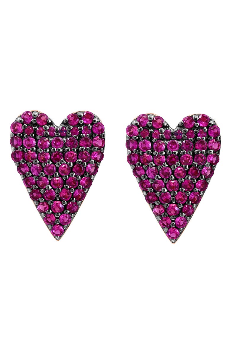 EFFY 14K Rose Gold Pavé Pink Sapphire Heart Stud Earrings, Main, color, 