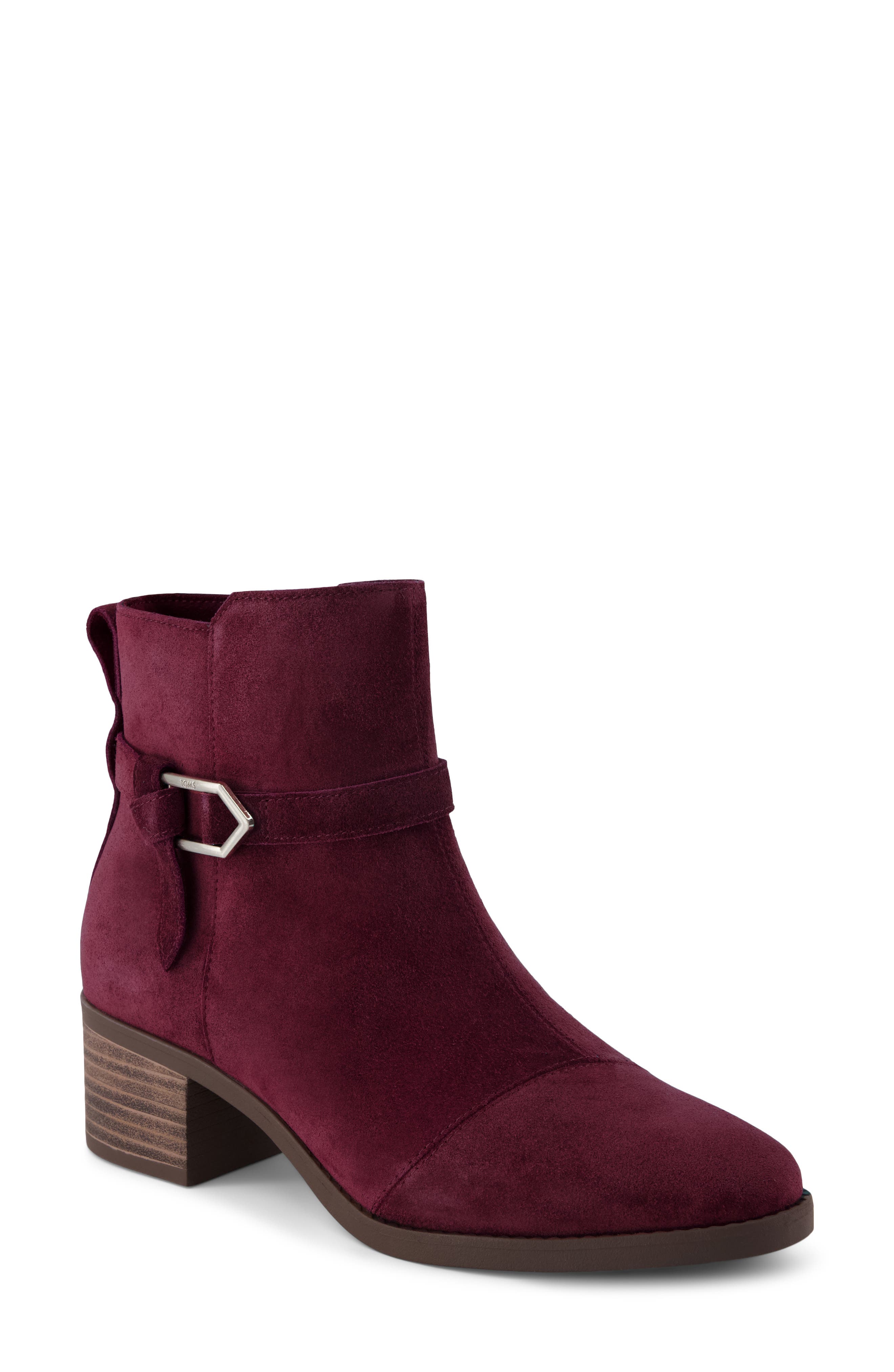 Suede Ankle Bootie, Main, color, DARK RED
