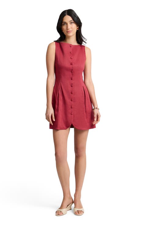 Boatneck Button Front Dress