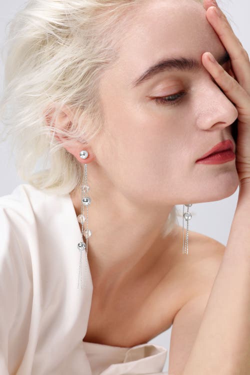 Classicharms Frostlily Mini Clear Crystal And Bead Drop Earrings In Metallic
