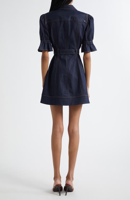 Cinq À Sept Holly Puff Sleeve Belted Denim Shirtdress In Blue