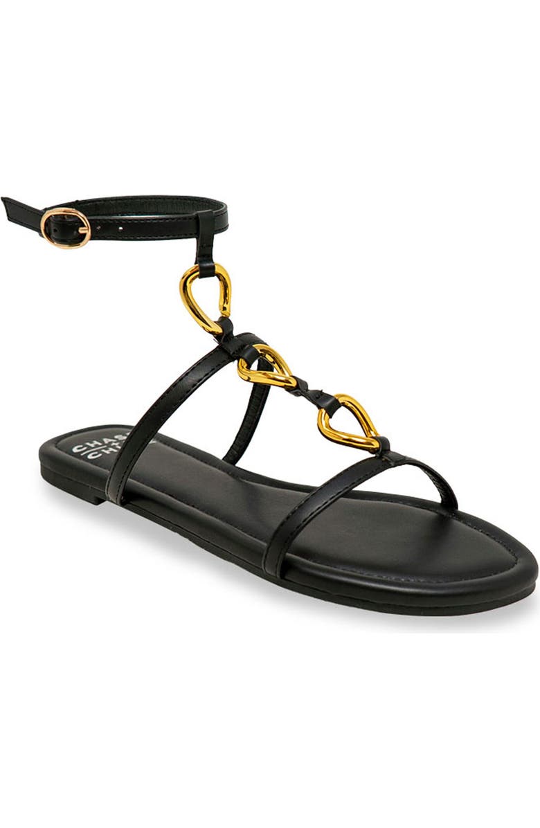 CHASE AND CHLOE Ankle Strap Flat Sandal, Main, color, Black