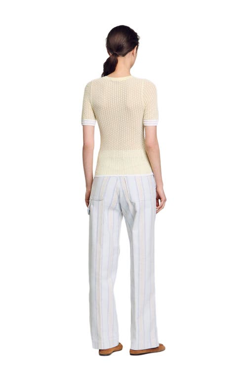 Sandro Pointelle-knit Short-sleeve Sweater In Light Yellow