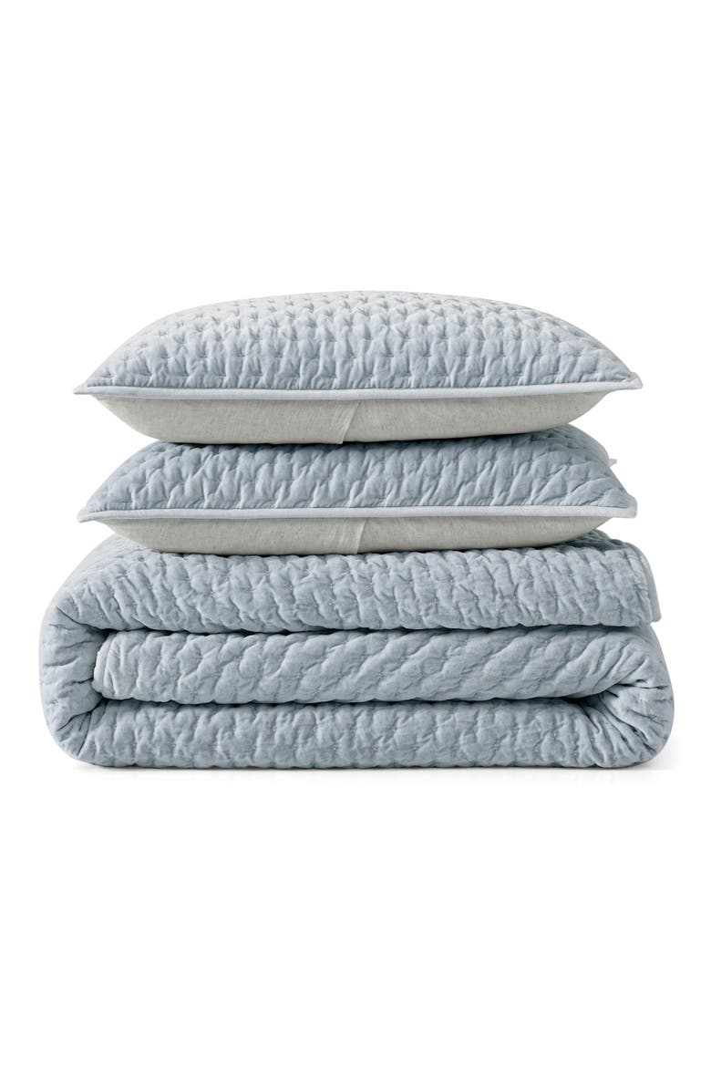 Velvet Quilt & Shams Set, Main, color, BLUE
