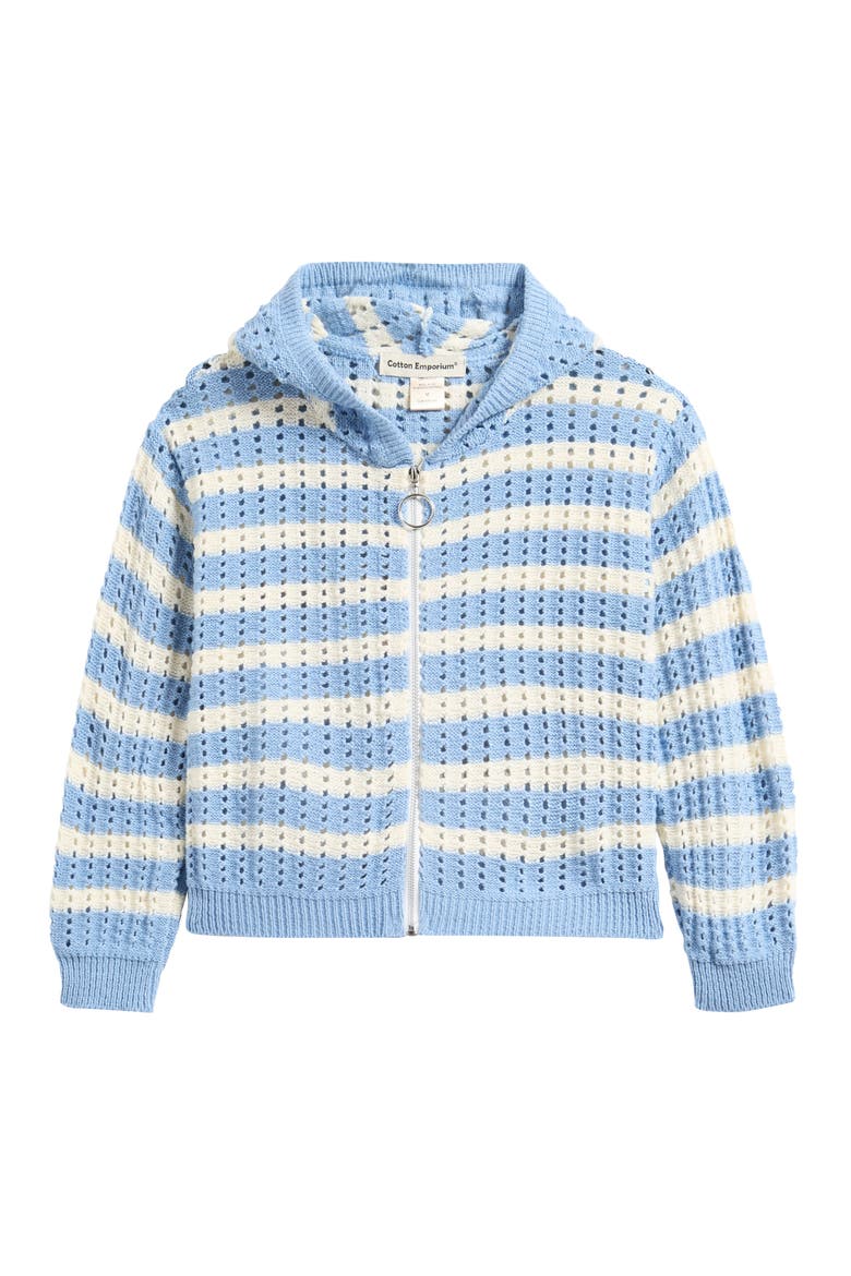 Kids' Hooded Stripe Cardigan, Main, color, LIGHT BLUE