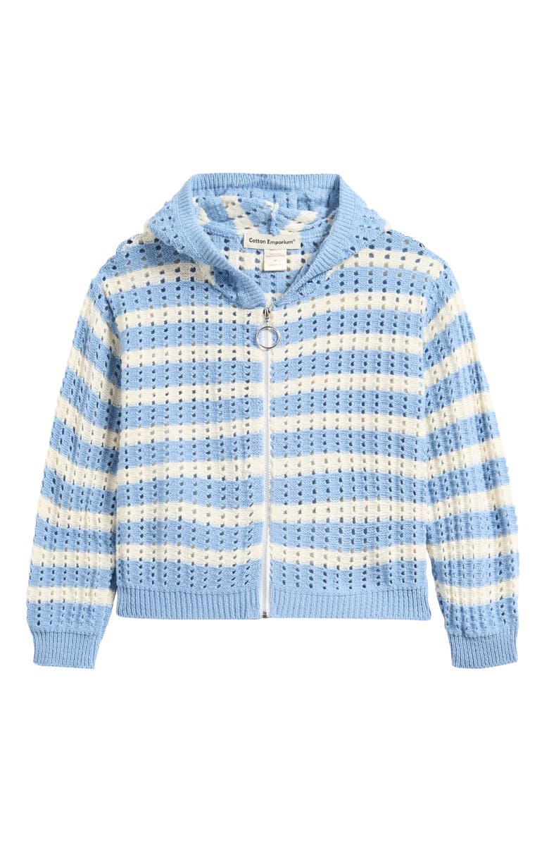 Cotton Emporium Kids' Hooded Stripe Cardigan, Main, color, Light Blue