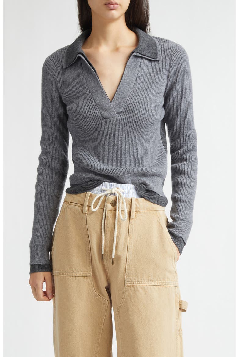 Doubled Cashmere Polo, Main, color, GREY/ IVORY