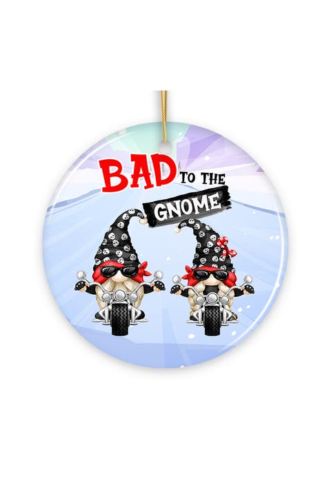 Bad To The Gnome Biker Gnomes Ceramic Ornament