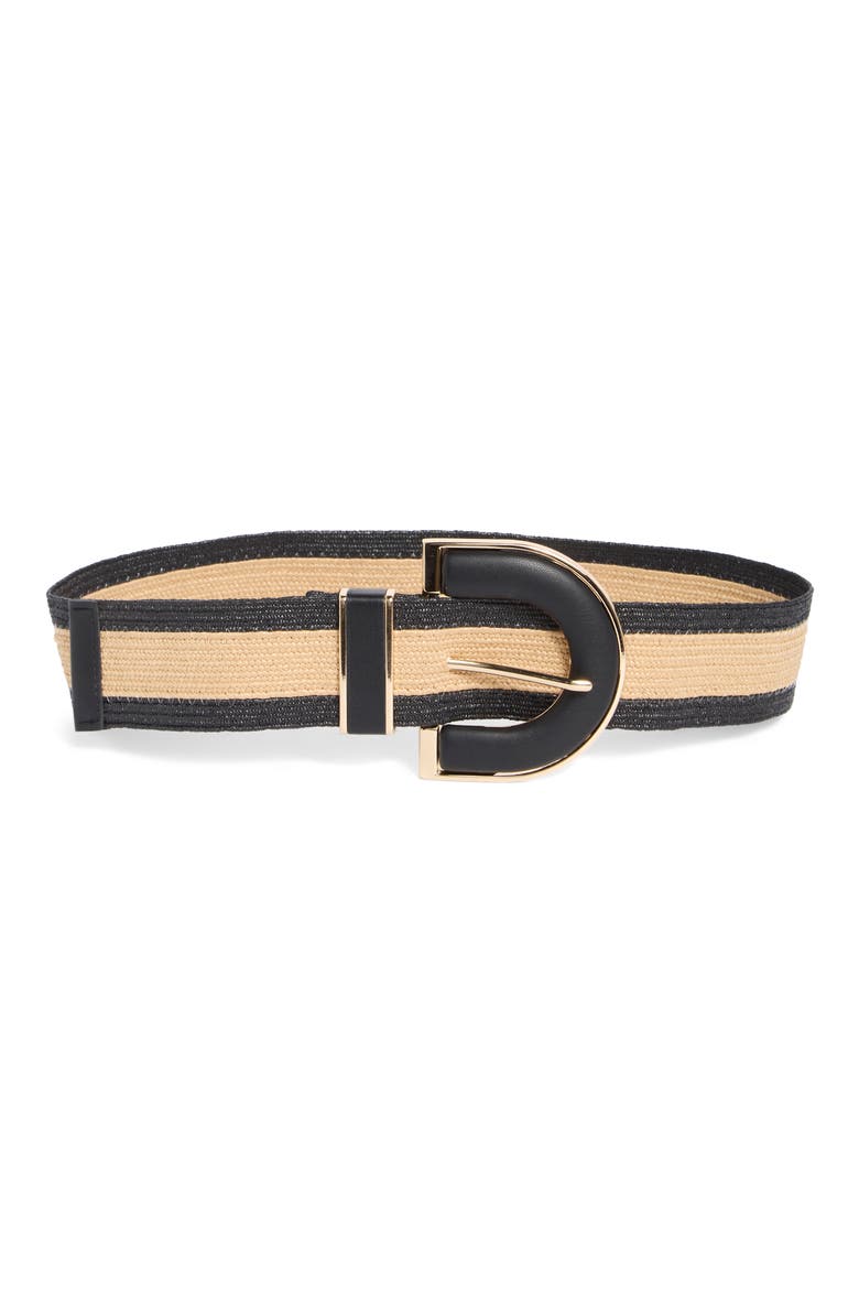 Two-Tone Stretch Straw Belt, Main, color, BLACK NATURAL