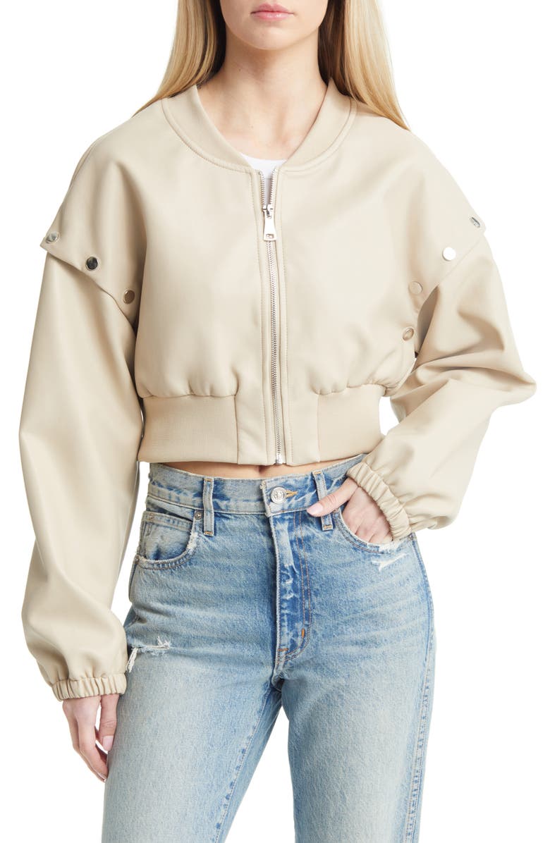 AZALEA WANG Stud Detail Faux Leather Bomber Jacket, Alternate, color, 