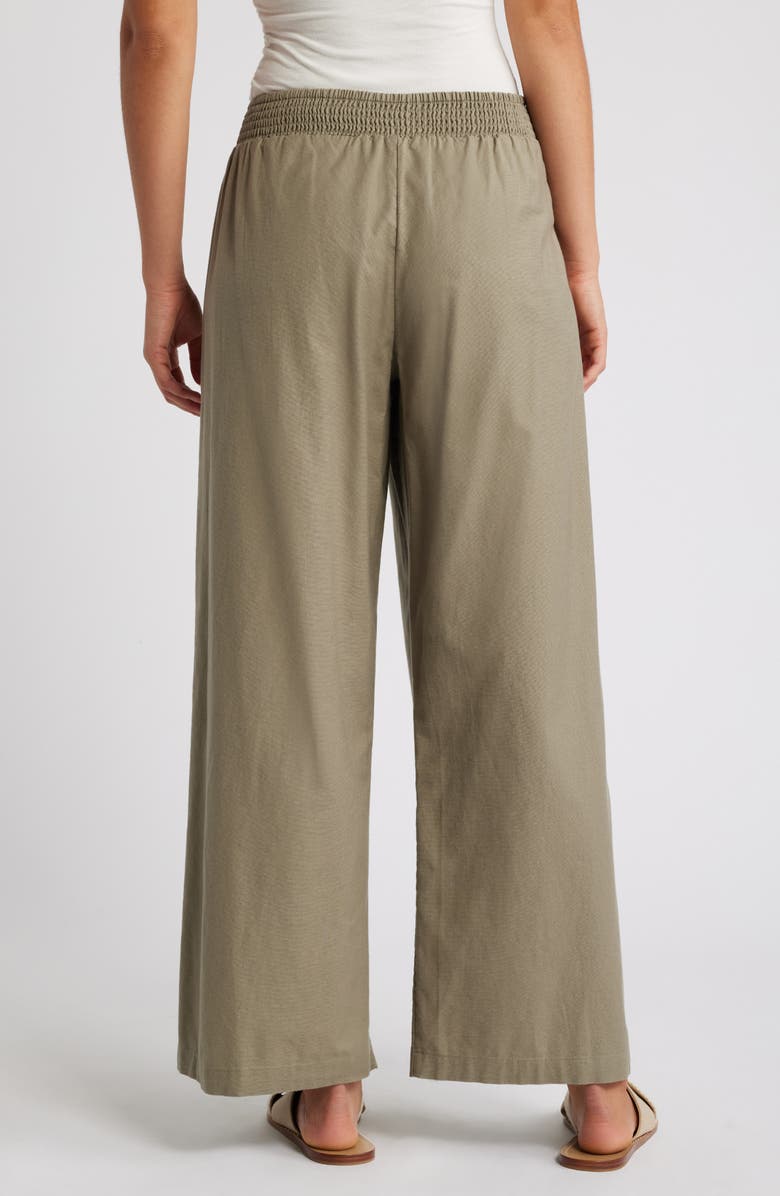 beachlunchlounge Florencia Tie Waist Wide Leg Cotton & Linen Pants, Alternate, color, Laurel Lagoon