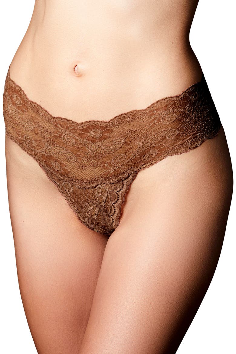 Sapna Mid Rise Lace Thong, Main, color, CARMEL