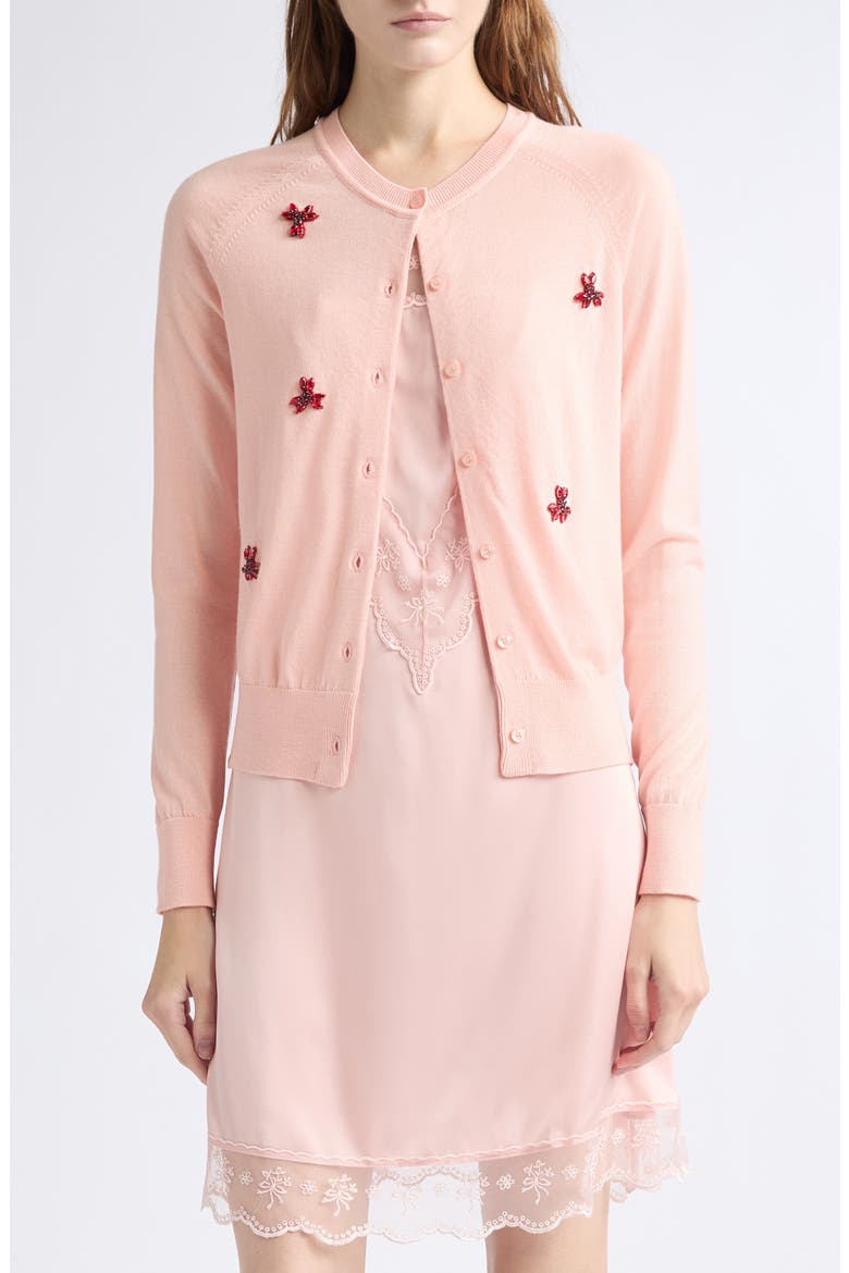 Crystal Carnation Merino Wool & Silk Cardigan, Main, color, BLUSH/ RED