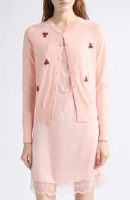 Simone Rocha Crystal Carnation Merino Wool & Silk Cardigan