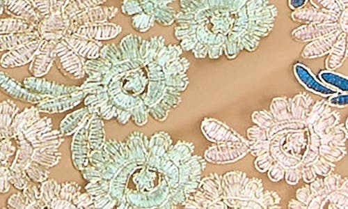 Nina Leonard Jewel Neck Lace Sheath Dress In Ballet Slipper Multi