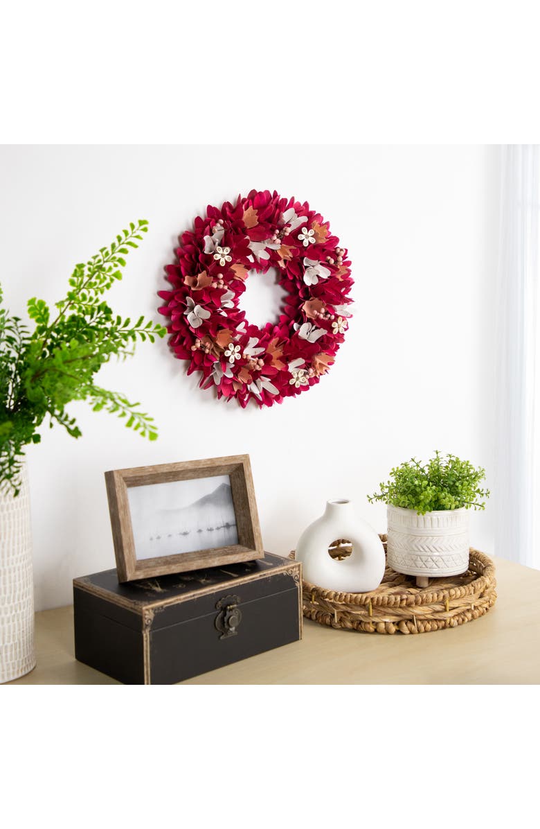 Northlight Wooden Floral Spring Wreath with Berries - 13" - Fuchsia Pink and White, Alternate, color, Red