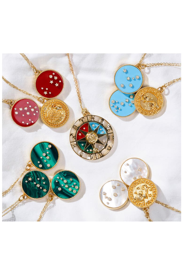 Zodiac Wheel Pendant Necklace, Alternate, color, YELLOW GOLD MULTI