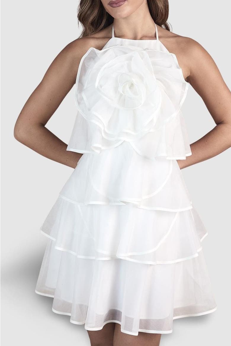 Corsage Halter Bridal Mini Dress, Alternate, color, Ivory