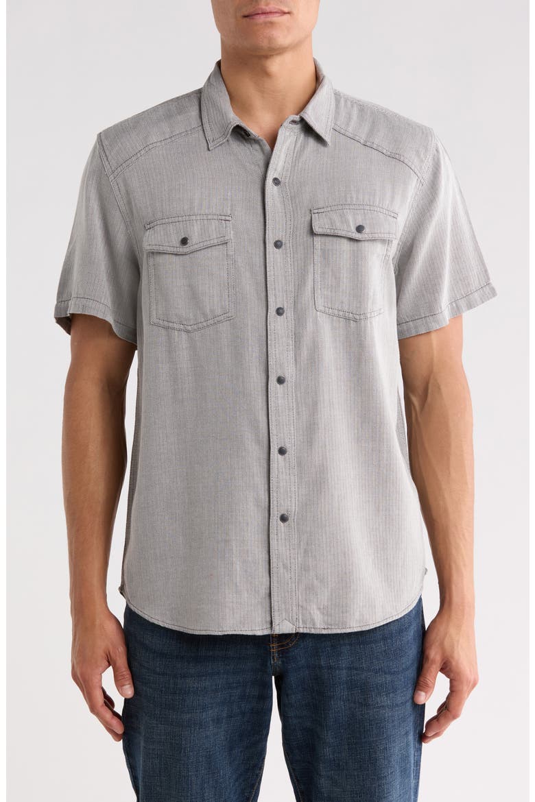Herringbone Short Sleeve Western Shirt, Main, color, JET BLACK