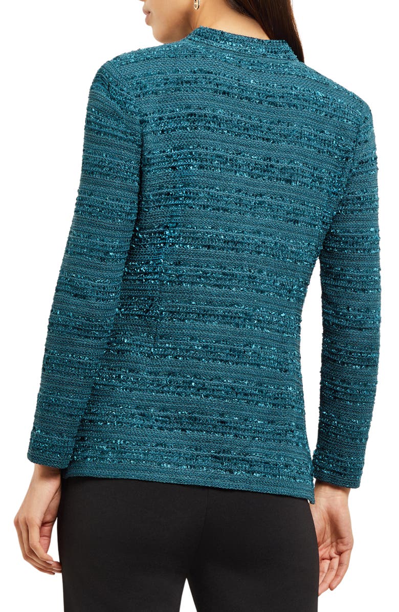 Misook Tweed Funnel Neck Knit Jacket, Alternate, color,