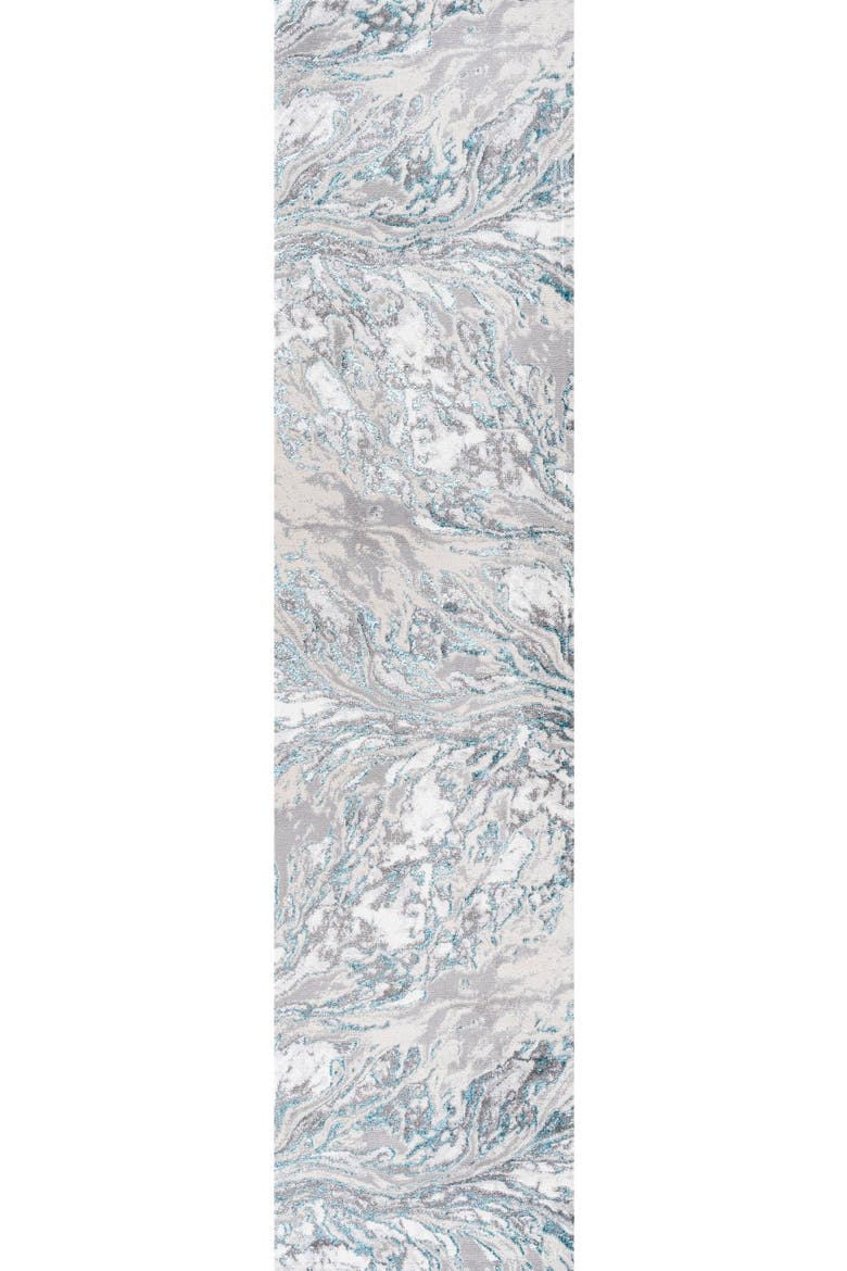 Swirl Marbled Abstract Area Rug, Alternate, color, Gray/Turquoise