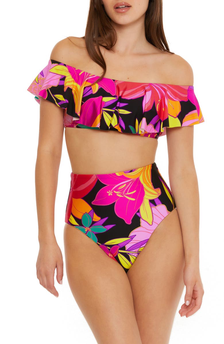 Trina Turk Solar Floral Reversible High Waist Bikini Bottoms, Alternate, color,