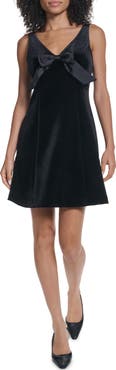 KARL LAGERFELD PARIS Satin & Velvet Fit & Flare Dress