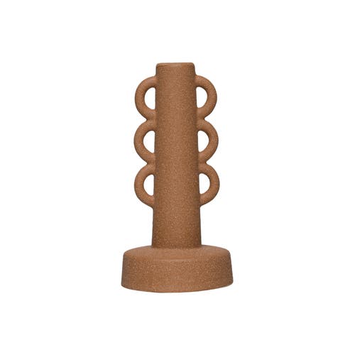 Storied Home Stoneware Taper Holder With Handles, Terracotta Sand Finish In Brown