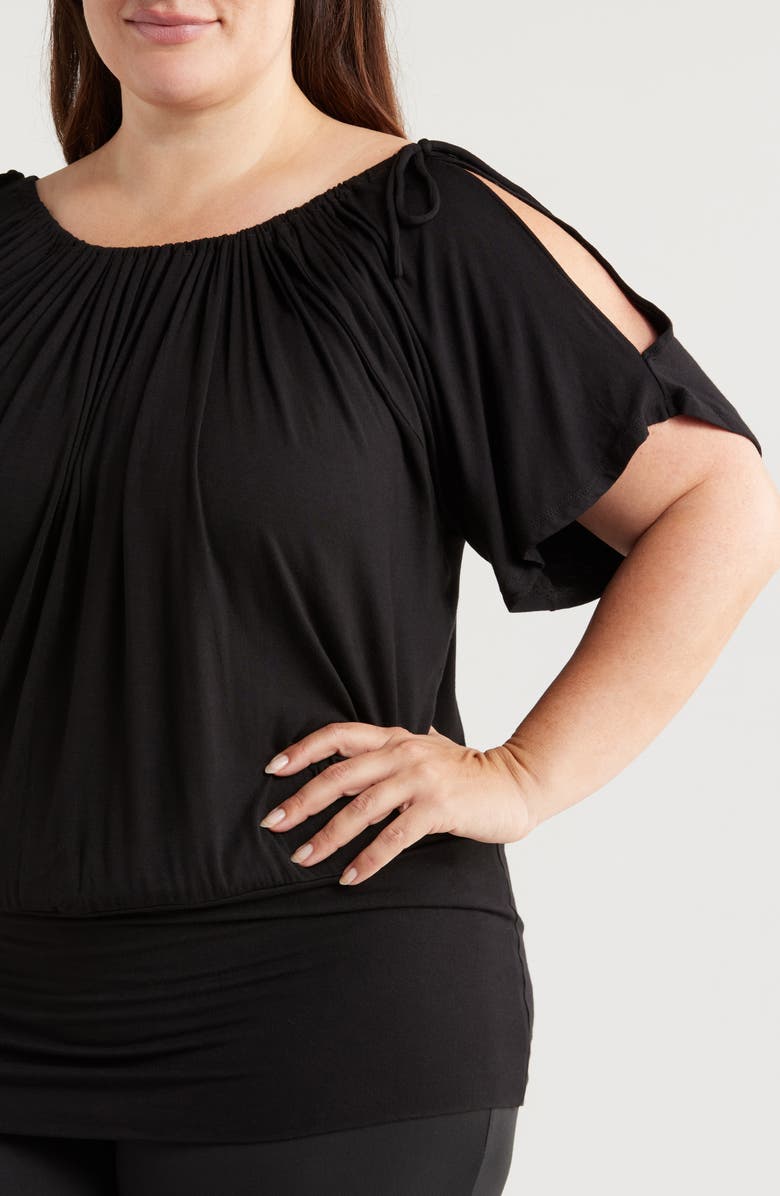 24seven Comfort Apparel Banded Blouson Top, Alternate, color, Black