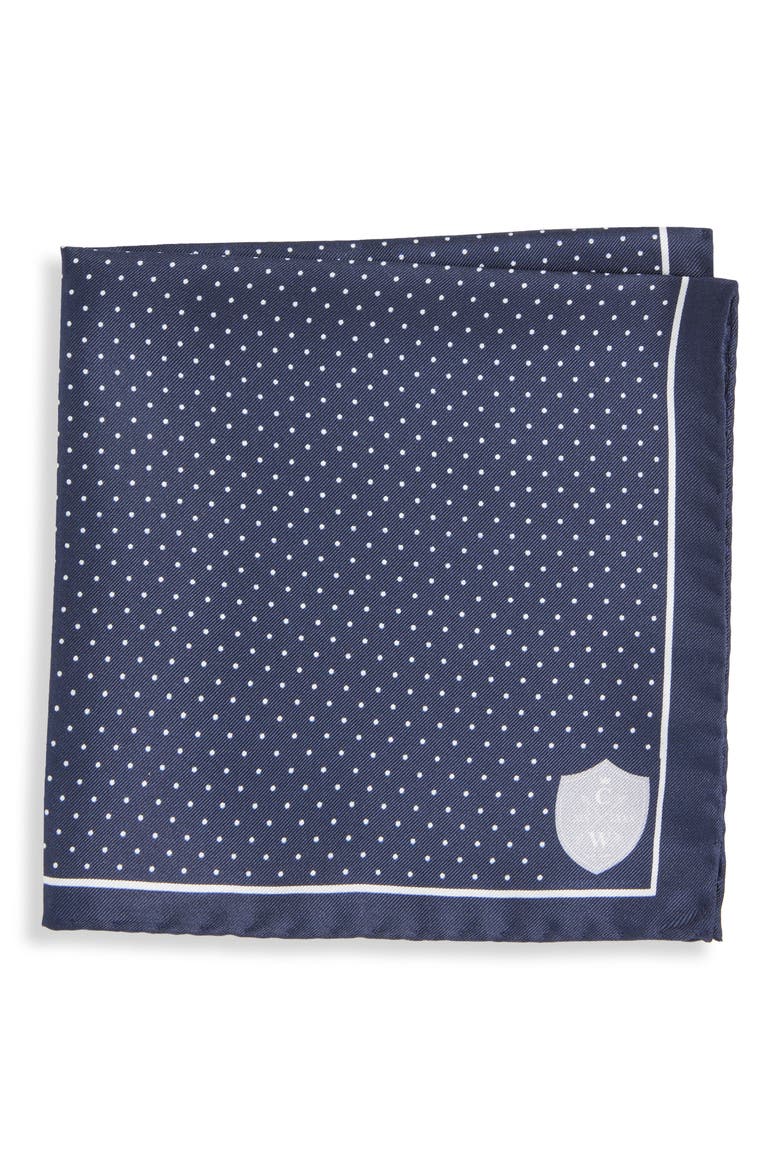 Polka Dot Silk Pocket Square, Main, color, NAVY