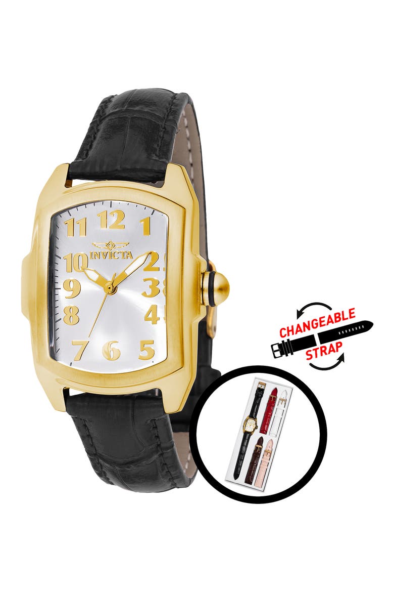 Lupah Leather Strap Watch, 29mm, Alternate, color, SILVER