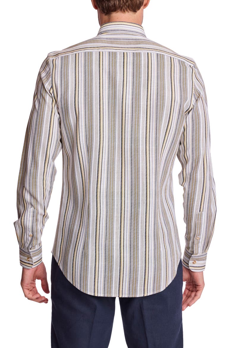 Brian Linen Blend Button-Down Shirt, Alternate, color, GOLDEN ASH STRIPE