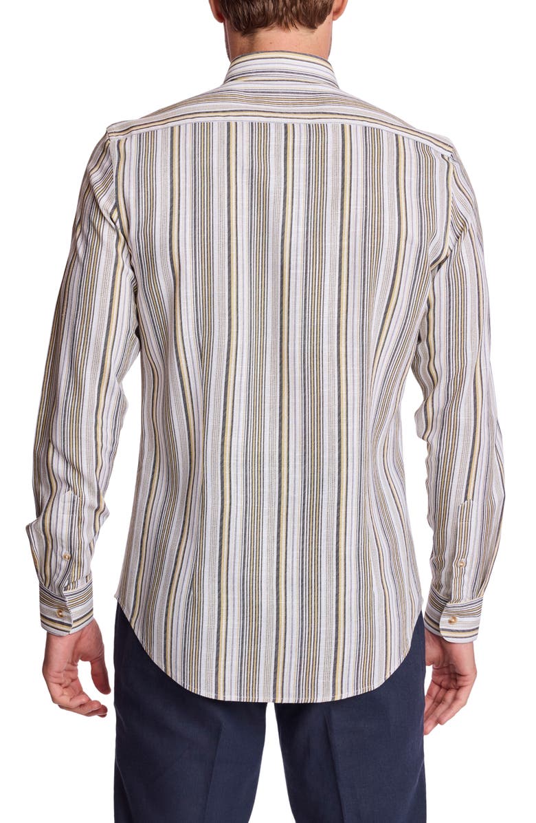 PAISLEY & GRAY Brian Linen Blend Button-Down Shirt, Alternate, color, Golden Ash Stripe