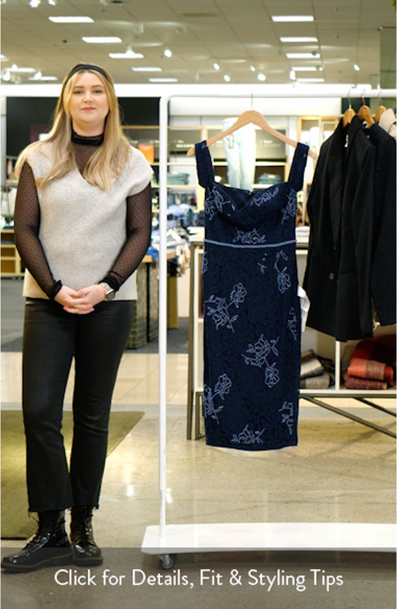 Marietta Beaded Lace Off the Shoulder Cotton Blend Cocktail Dress, sales video thumbnail