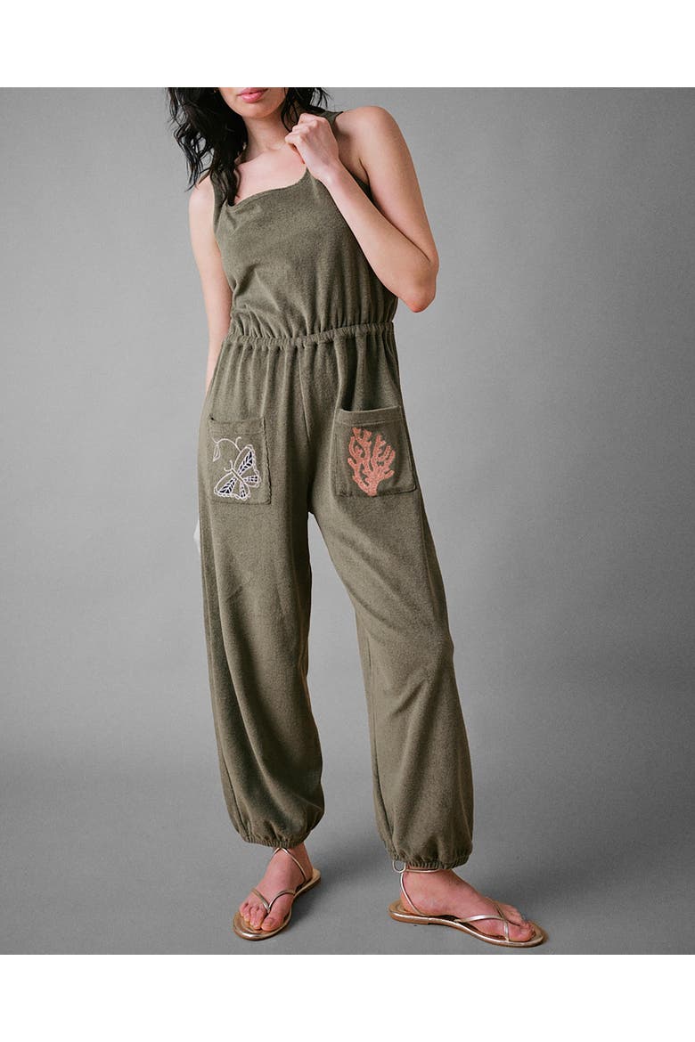 Sea Coral Terry Jumpsuit, Alternate, color, Khaki