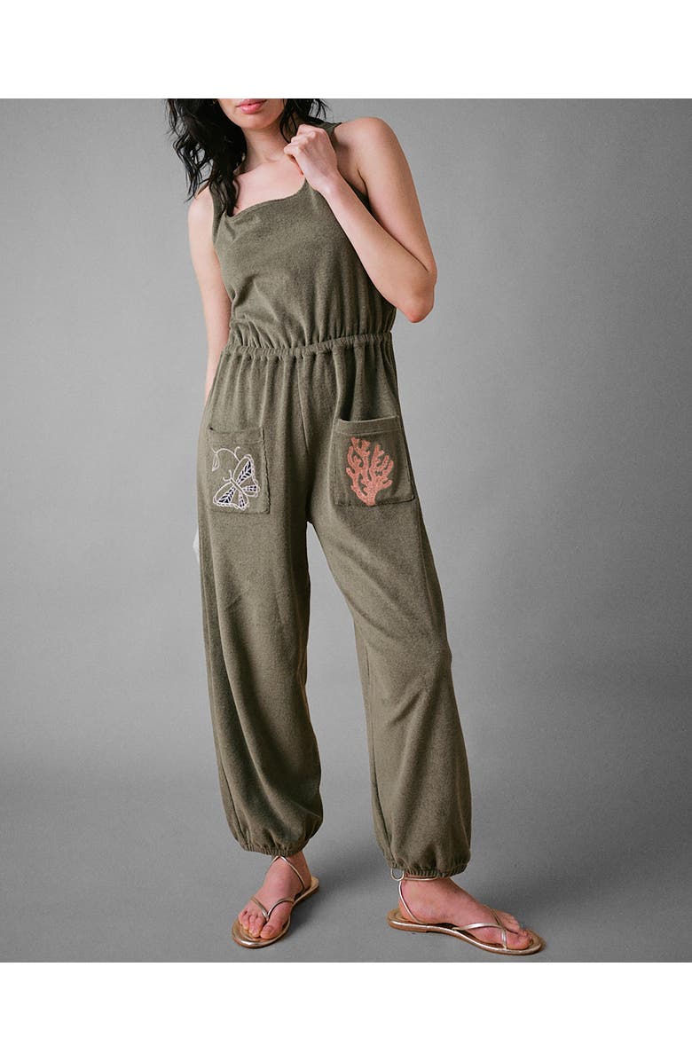 Cape Cove Sea Coral Terry Jumpsuit, Alternate, color, Khaki