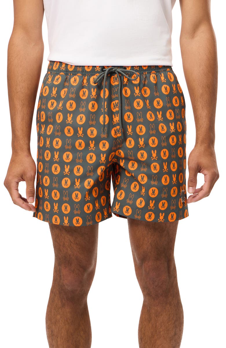 Psycho Bunny Arnold Print Swim Trunks, Main, color, Urban Chic