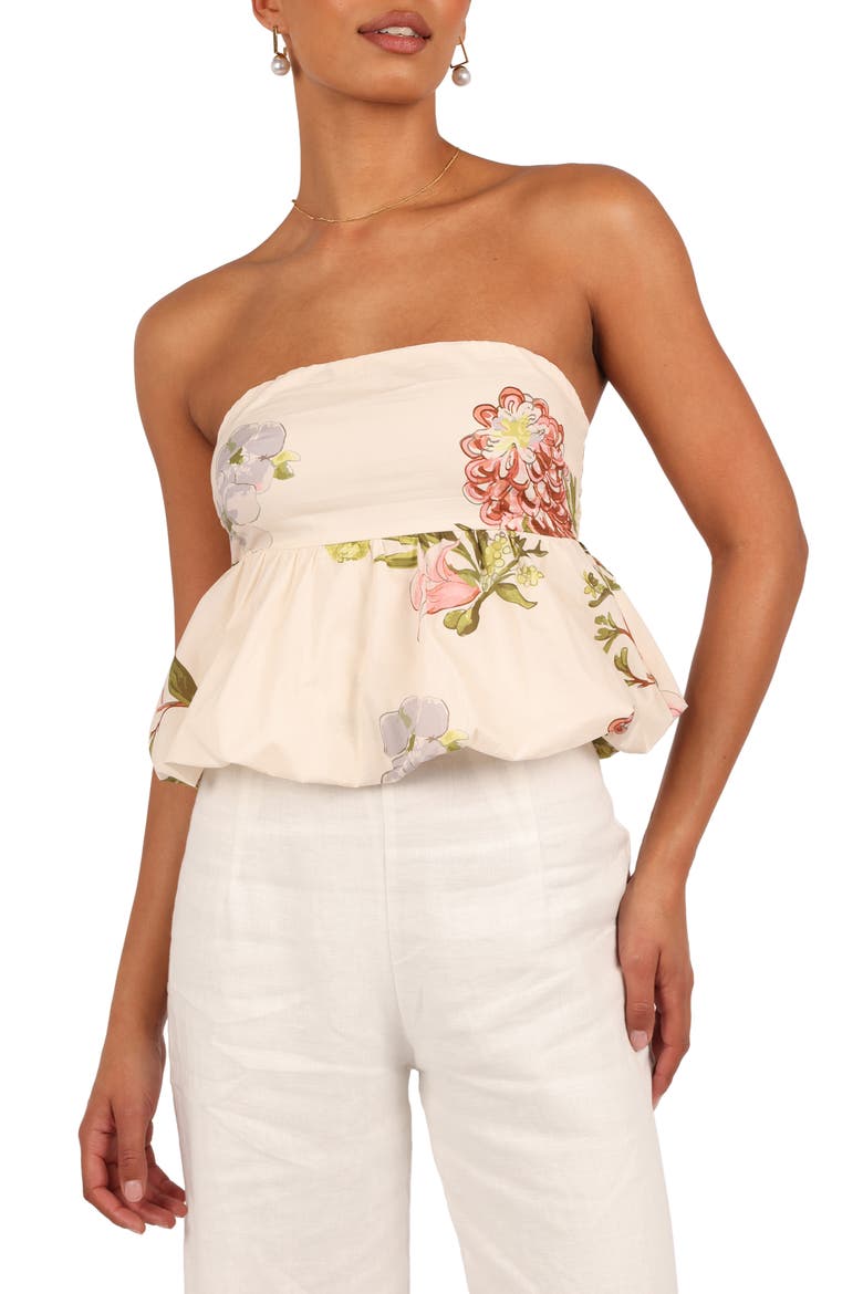 Aurlie Floral Strapless Cotton Peplum Top, Main, color, NATIVE FLORA