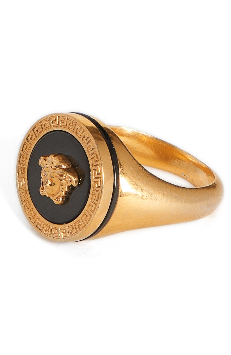 Versace Round Medusa Ring, Alternate, color, Black-Tribute Gold