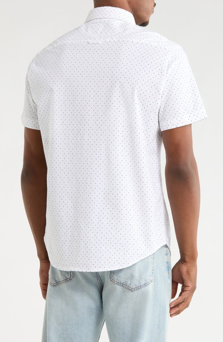 DENIM AND FLOWER Dot Print Short Sleeve Button-Down Shirt, Alternate, color, White