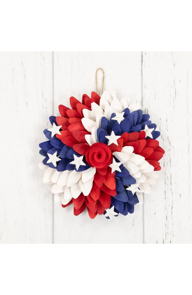 Northlight Americana Petals and Rose Artificial Wooden Floral Wreath - 12", Alternate, color, 