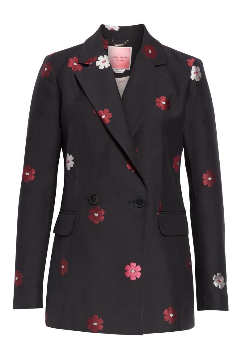 floral kiss jacquard blazer, Alternate, color, BLACK