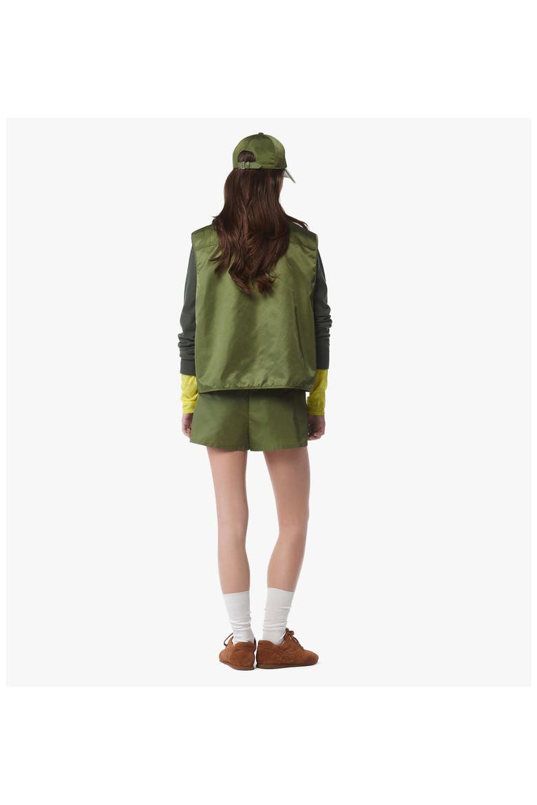 Skirt-Layered Shorts in ECONYL® and Monogram Print Leather, Alternate, color, Khaki-Moss