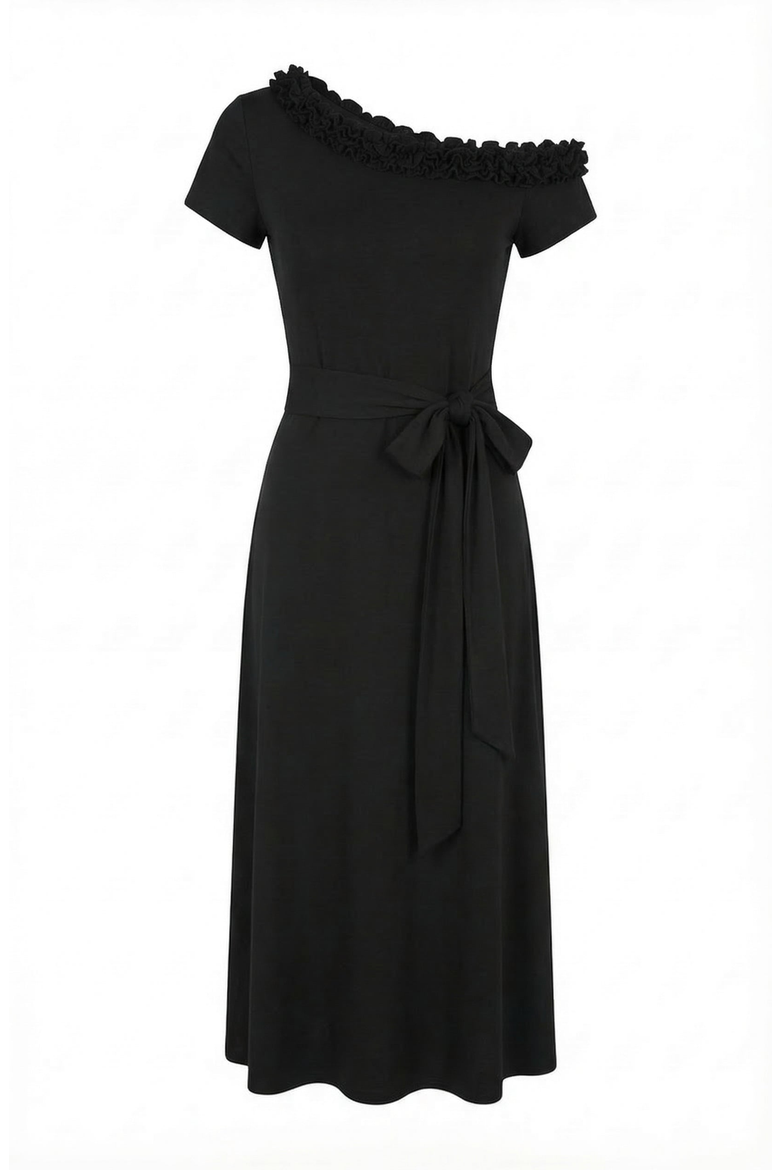 One Shoulder Midi Dress, Alternate, color, Black