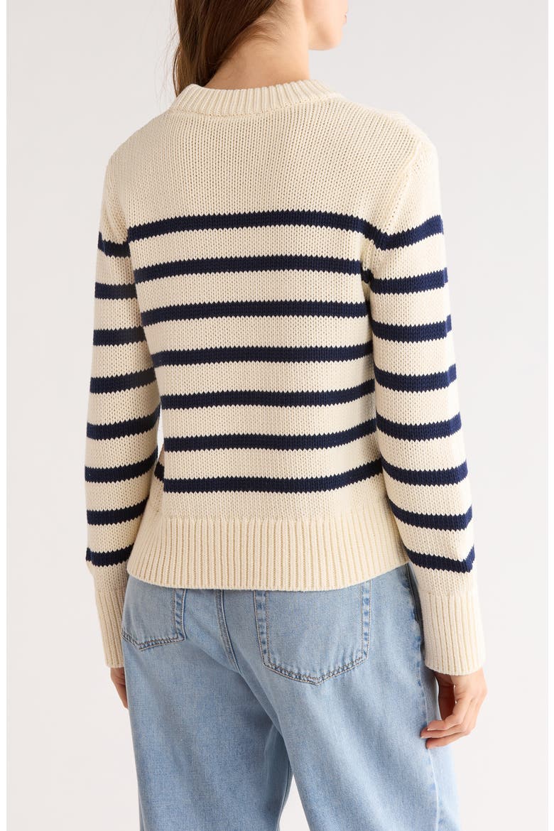 Alise Stripe Crewneck Cotton Sweater, Alternate, color, IVORY NAVY STRIPE