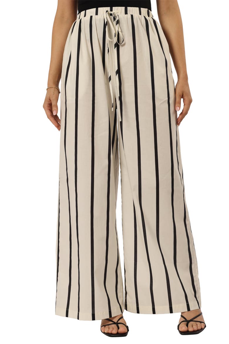 Silvia Stripe Wide Leg Cotton Drawstring Pants, Main, color, CREAM STRIPE