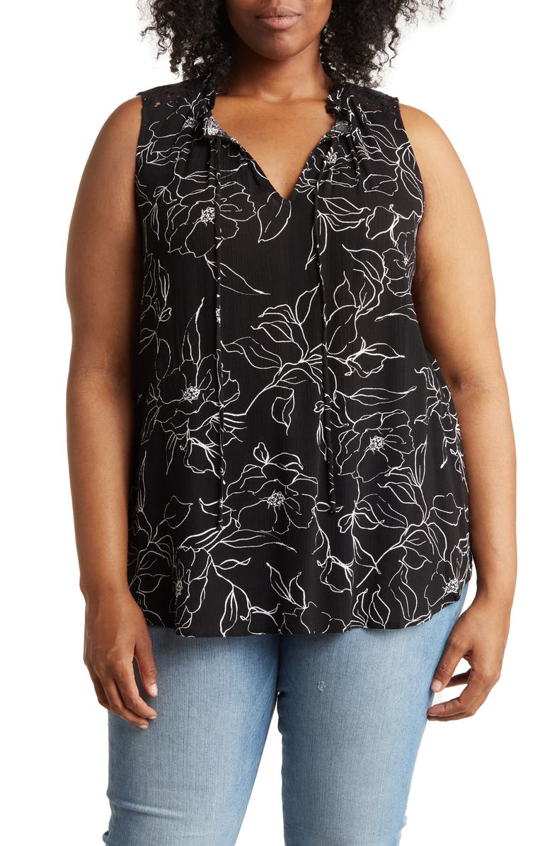 Bobeau Ruffle Spit Neck Sleeveless Top, Main, color, 