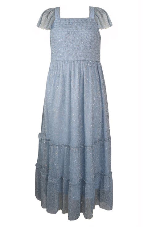 Kids' Metallic Sequin Smocked Bodice Tiered Party Dress (Big Kid)
