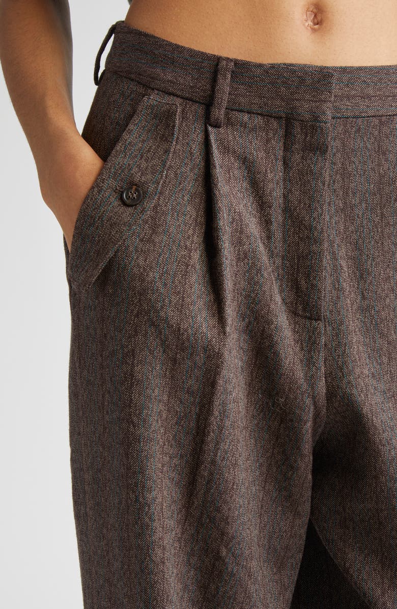 Golden Goose Journey Pinstripe Pleated Wool Wide Leg Pants, Alternate, color, Cocoa Brown/ Turquoise