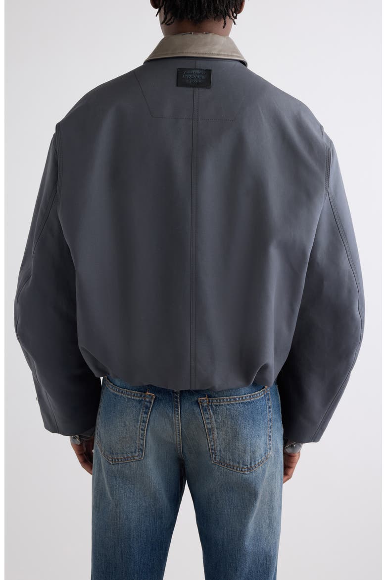 Opado Cotton Satin Jacket with Leather Collar, Alternate, color, CARBON GREY